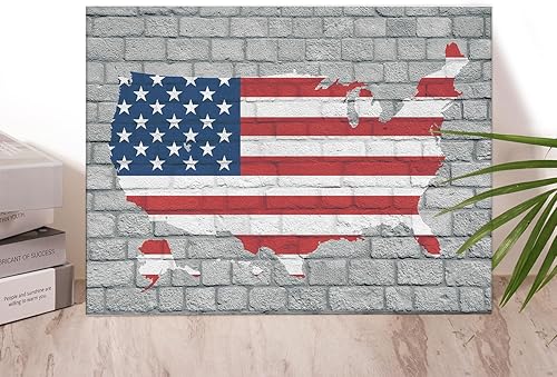 Miniatura 4 de Lienzo decorativo rústico con bandera americana, póster de lienzo con mapa de los Estados Unidos para decoración del hogar, oficina, dormitorio,
