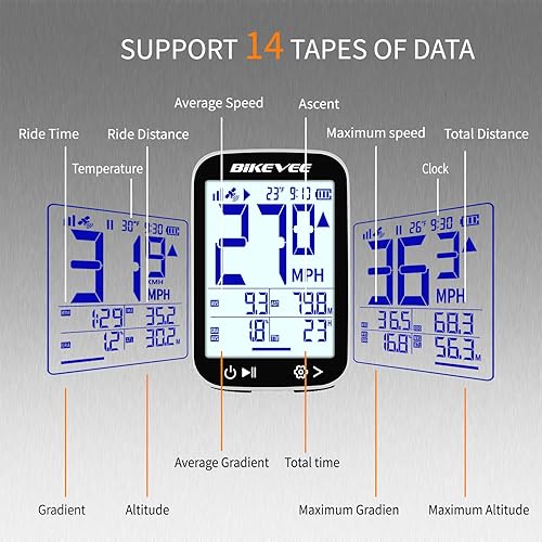 Miniatura 2 de Velocímetro de Bicicleta GPS Ordenador de Ciclismo Inalámbrico – Inicio/Parada Automática, Retroiluminación Automática, Odómetro de Bicicleta