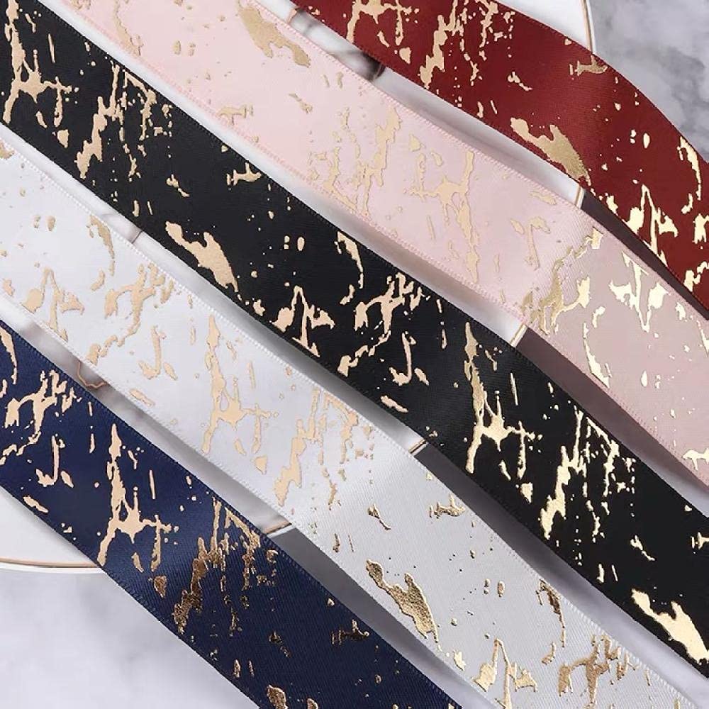 Ribbons For Gift Wrapping Ribbon For Fabric Satin Ribbons 25Mm Prezent Marmurkowy/Pęknięcie Satynowa Wstążka Złota Folia Tłoczenie Dla Domu Wystrój Prezent Diy Ręcznie Robione Włosy Łuki Materiału W