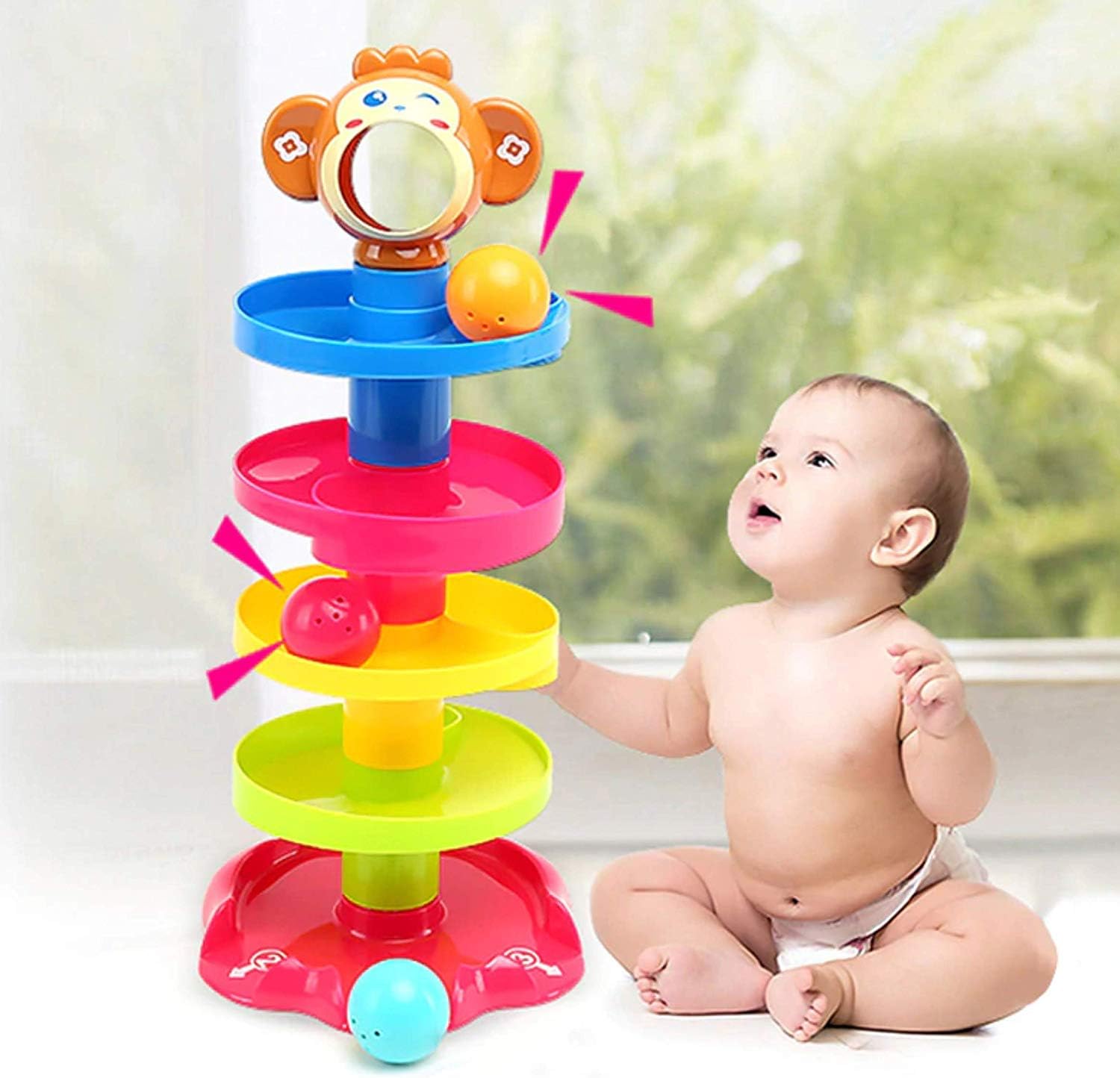 Toy Arena Ball Drop Rolling & Swirling Tower Ramp for Baby and Toddlers.Builds Hand & Eye Co-Ordination- for Children Above 12 Month (Multicolour)