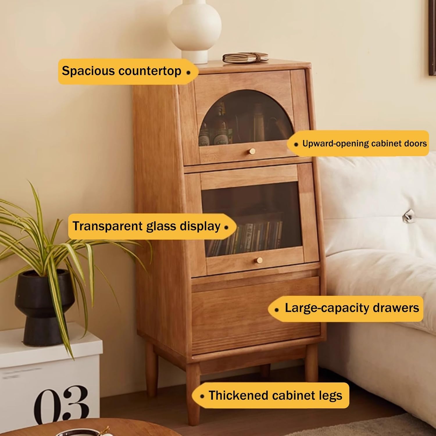 Buffet Cabinet with Storage, Narrow Sideboard Buffet Cabinet, Storage Cabinets with Glass Doors, Farmhouse Coffee Bar Cabinets, Kitchen Pantry Storages Cupboard(Brown 1)