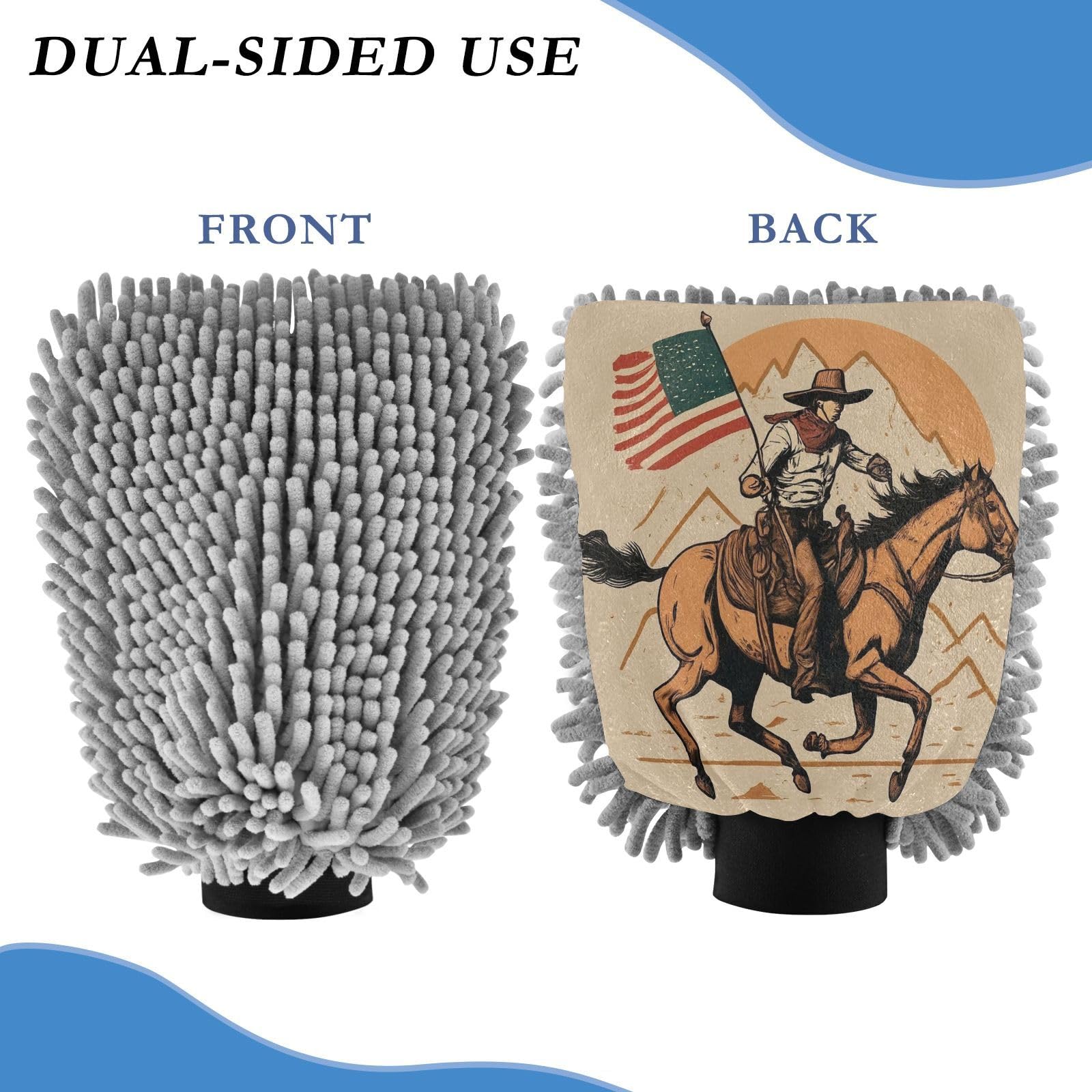 Hezely Western Cowboy Car Wash Mitt, 2PK Scratch Free Lint-Free for Car Washing and Detailing