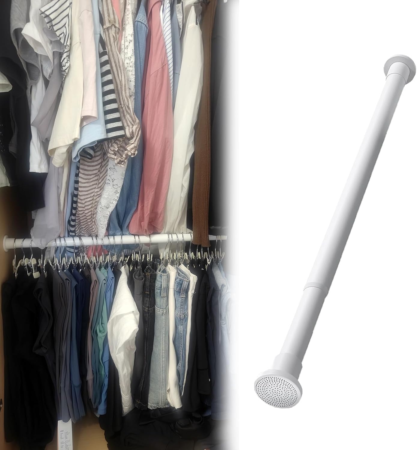 Closet Rod 1 Inch Diameter Closet Rods Black White, Space Saving Metal Closet Bar, Multipurpose Closet Extender Hanging Rod, for Laundry Room Hanger Rod(White,95-155cm(37 3/8-61"))
