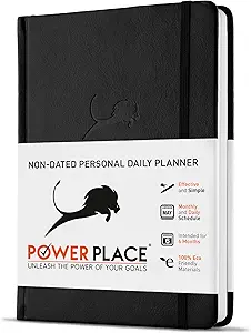 Daily Planner & Life Organizer with Vegan Leather Cover - Undated 6-Month Hourly Agenda (Black)