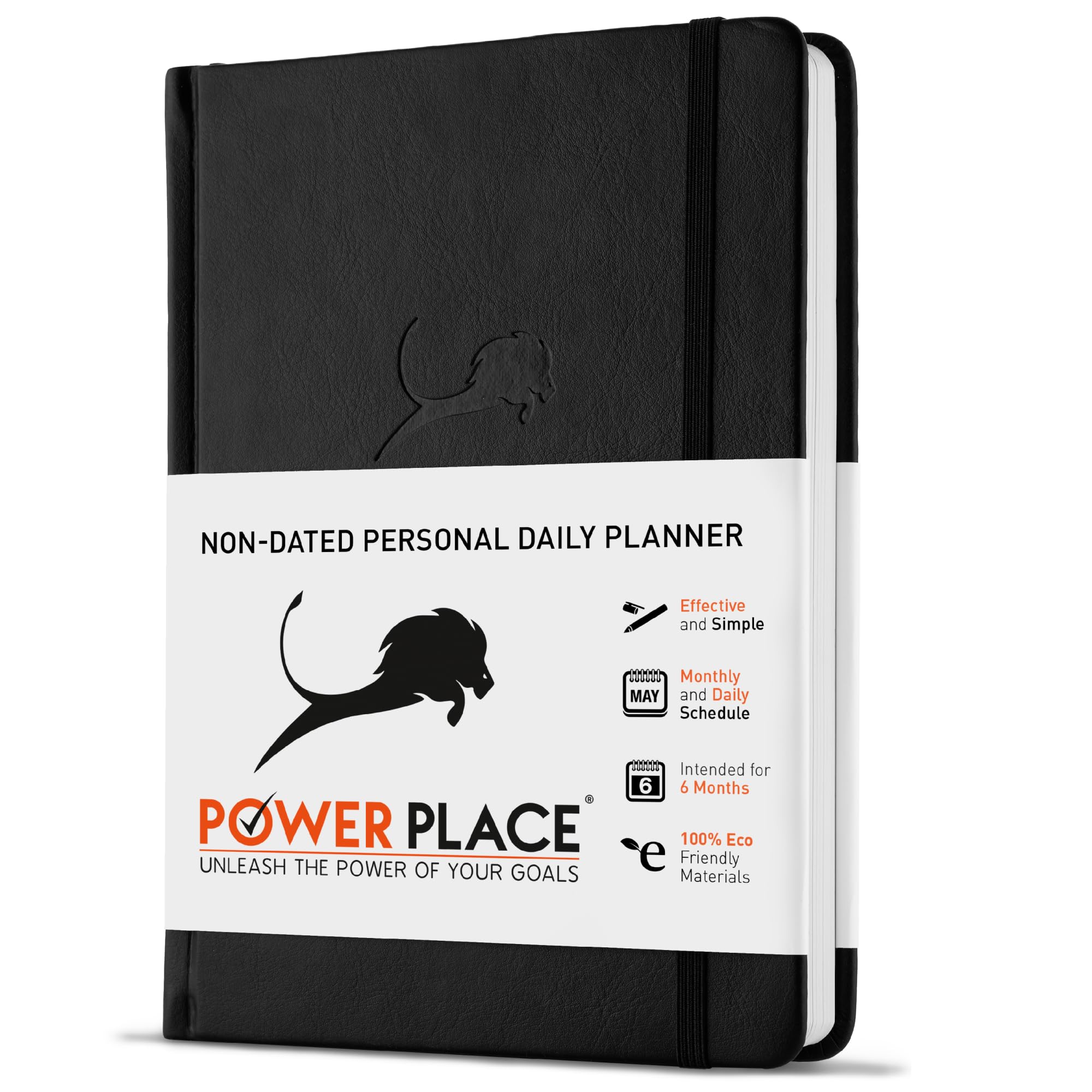 Daily Planner, Calendar & Life Organizer to Improve Time-Management, Productivity & Happiness | Vegan Leather Hardcover Notebook with Blank Dates, Undated 6 Months Hourly Planner for Men & Women, 24
