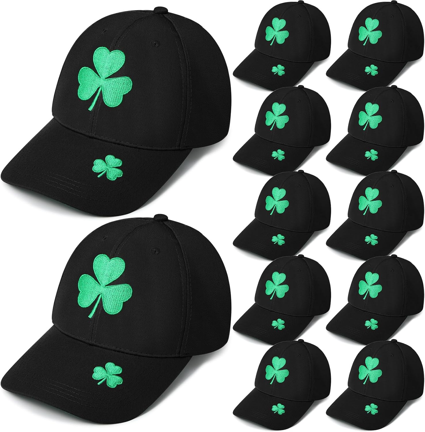 Cuffbow 12 Pcs St. Patrick's Day Baseball Cap Shamrock Embroidered Hat Adjustable Clover Irish Hats for Men Women Accessories