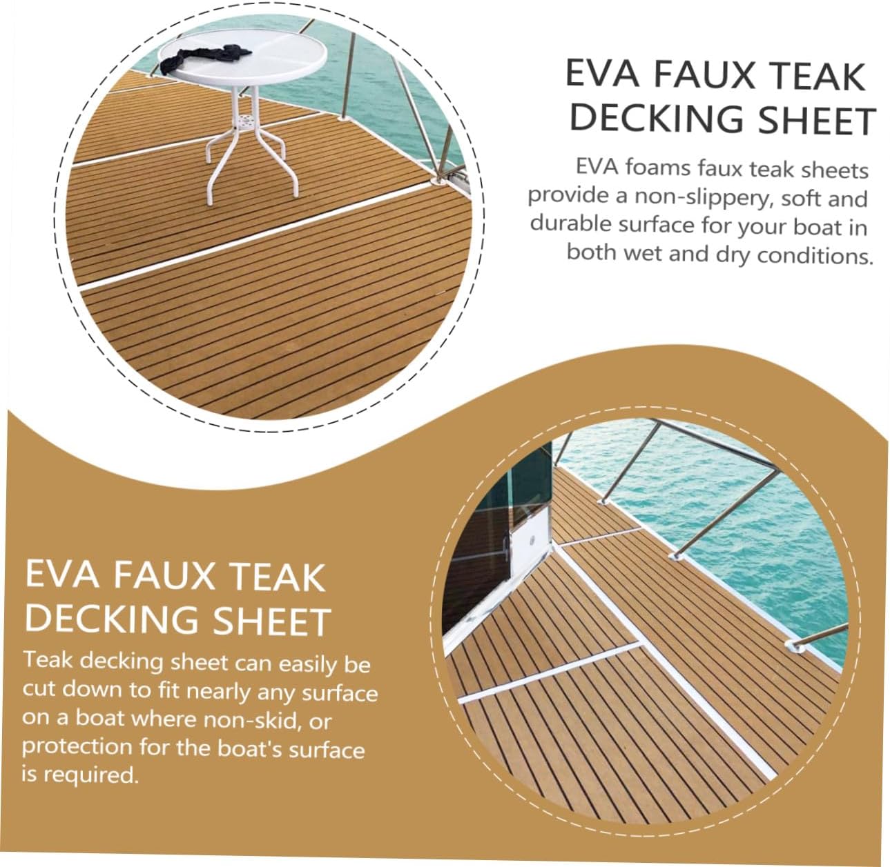 Self-Adhesive Eva Faux Teak Boat Flooring Non-Slip Decking Mat for Yachts Rvs Uv Resistant Easy to Install Light Brown White