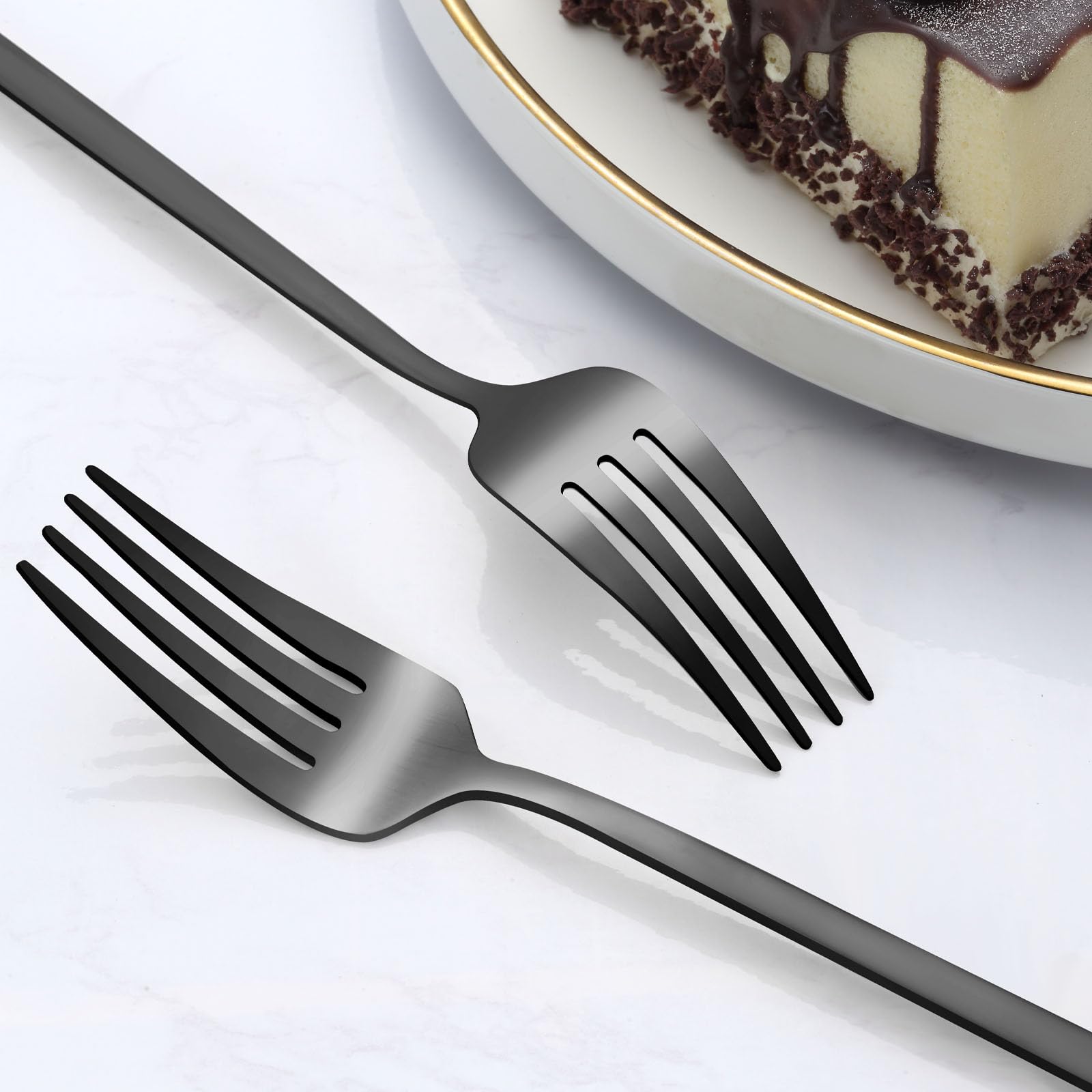 Pleafind 36 forchette da tavola nero opaco, 21 cm, forchette in acciaio inossidabile, forchette per argenteria, forchette in metallo lucidato a specchio per casa, cucina, ristorante, lavabili in
