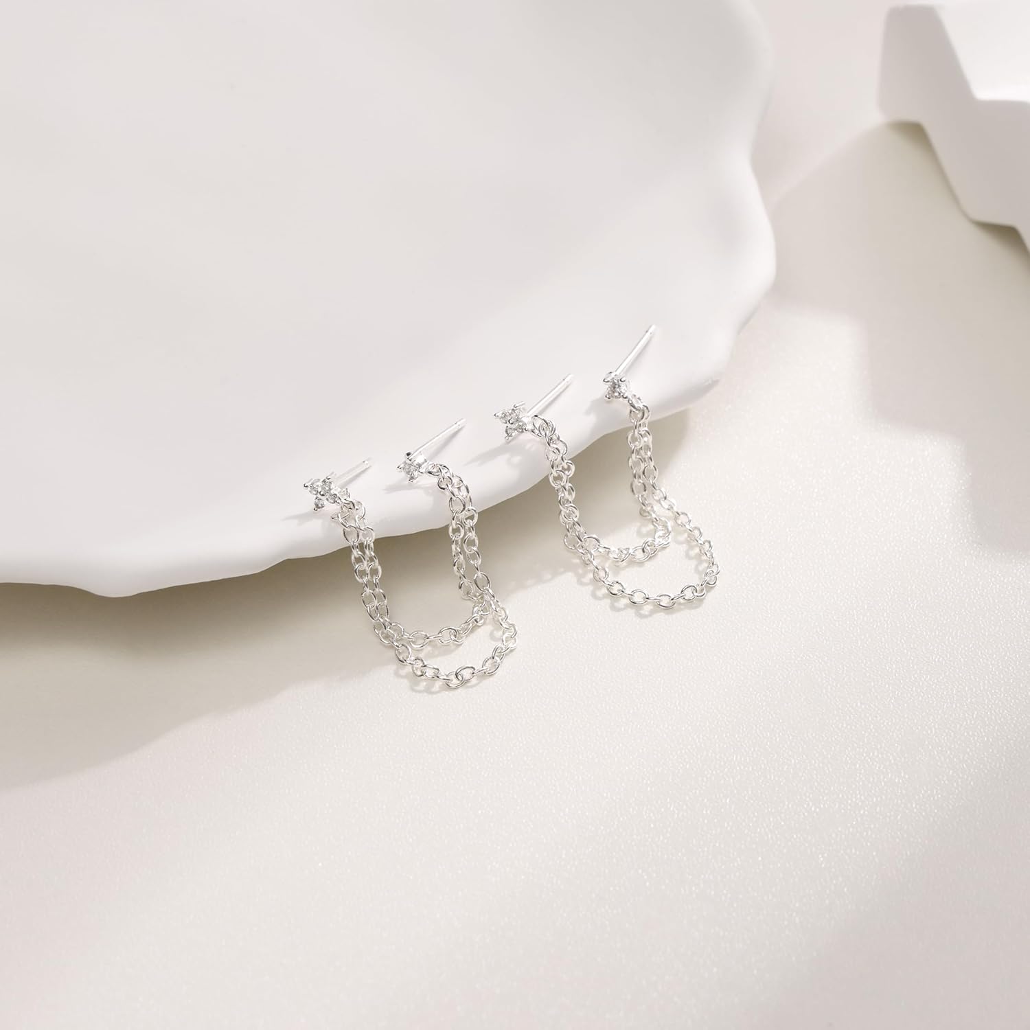 Freekiss Gold Chain Studs Earrings for Women Trendy: Hypoallergenic 14K Gold Plated Dangle Earrings Dainty Small Long Chain Earring Set Fashion Gold Jewelry for Women - Image 6