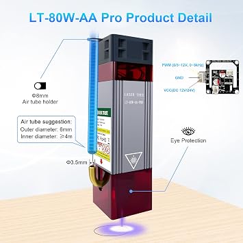 LASER TREE 10W Laser Engraver Module, Double Compressed Spot with FAC | Built-in FAC Optics, Air Assistance, Double Ultra-Fine Compressed Spot, 24V Input, For Wood, Metal, Acrylic,10000mW, Class 4
