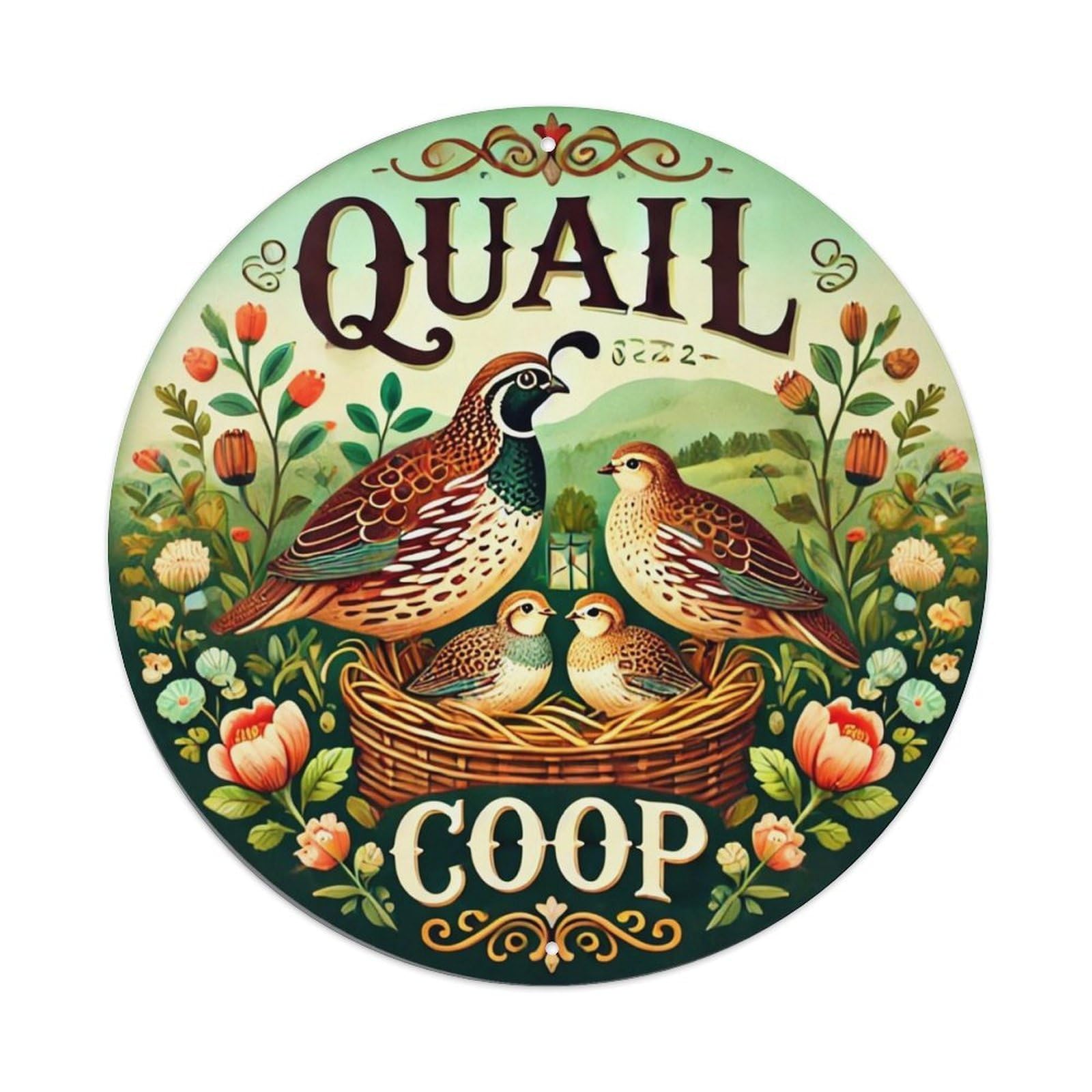 Quail Coop Vintage Floral Illustration Tin Sign Metal Poster Vintage Metal Signs for Home Man Cave Bar Cafe Kitchen laundry room Wall Decorations 8x8 inches