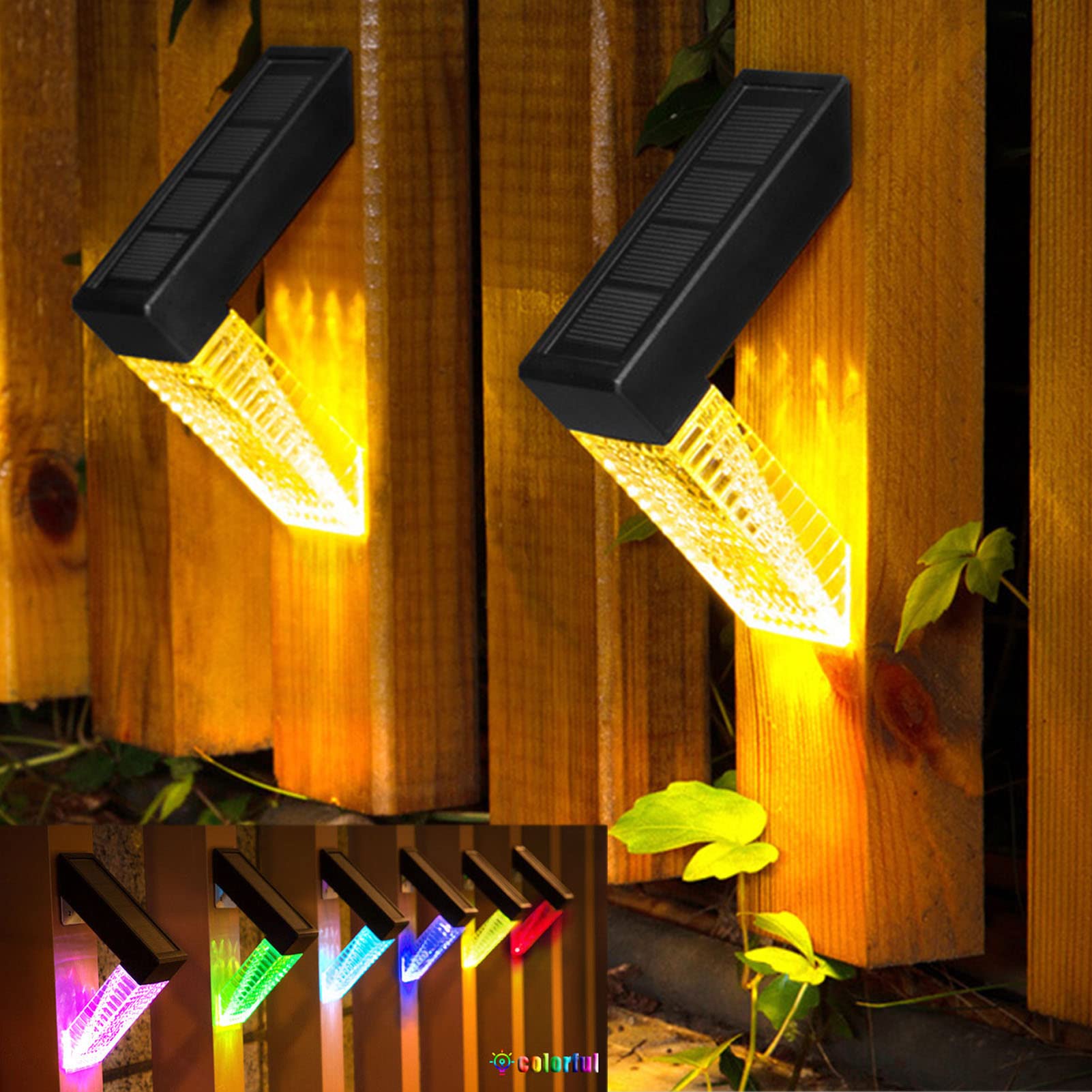 2 Pack Solarne oświetlenie schodowe, IP65 Wodoodporne światła słoneczne do dekoracji ogrodu, 2 tryby LED Ciepła biel/RGB, Automatyczne włączanie/wyłączanie, Światło schodowe Solar Deck Lights