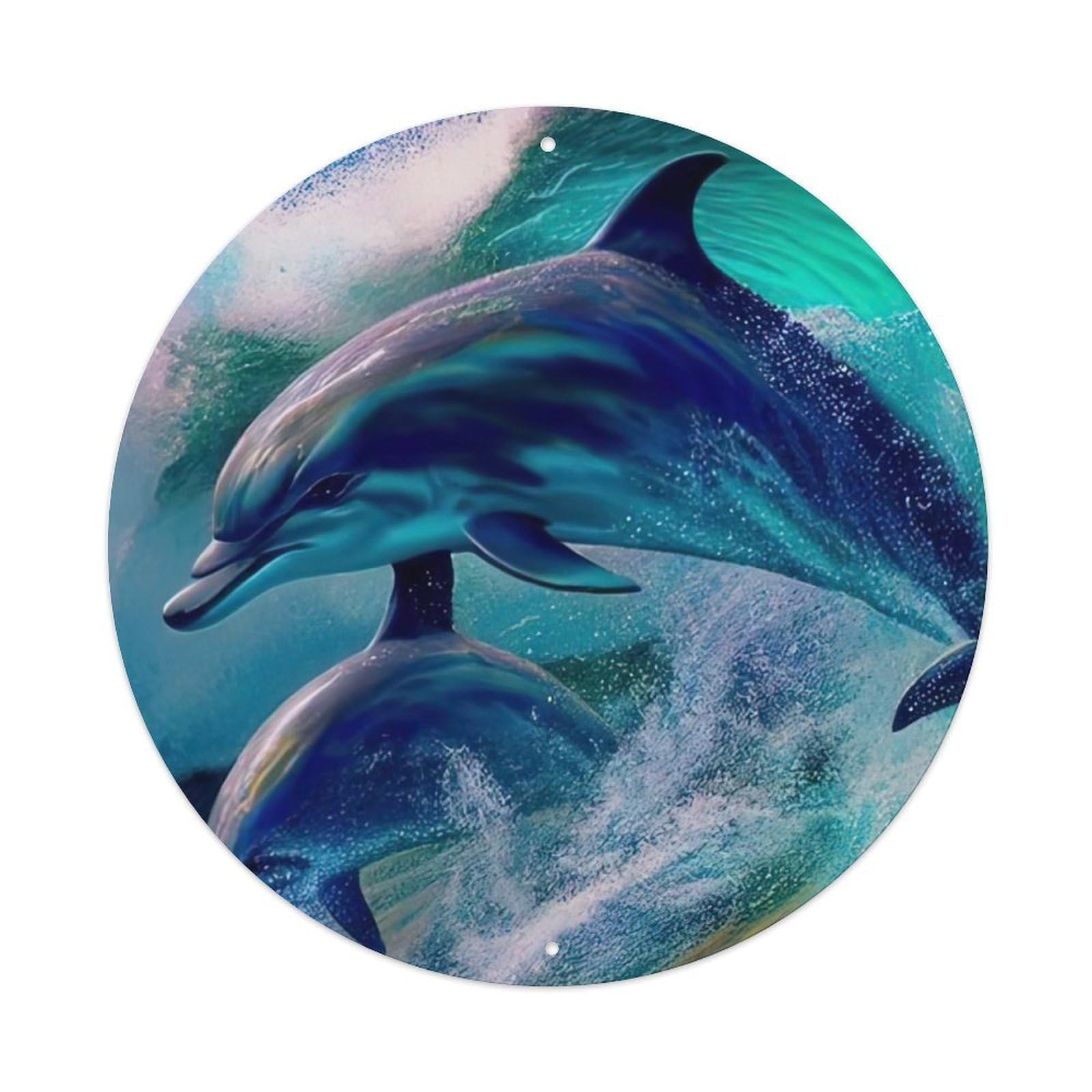 Animals Artwork Two Dolphins Vintage Metal Tin Sign Plaque Wall Decor for Cafe, Club Bar, Office, Garden Metal Poster 8x8Inch