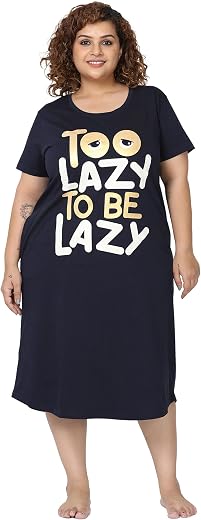9shines Label Stylish Plus Size Hosiery Cotton Short Nighty for Women | Knee Length Night Dress with Pocket | Graphic Prin...