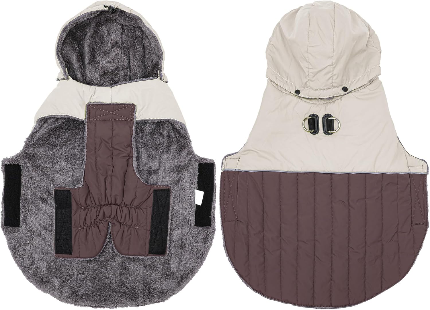 JoyDaog Detachable Hooded Dog Coat with Harness for Medium Dogs,Super Warm Fleece Puppy Jacket for Cold Winter Doggie Coats,Brown L