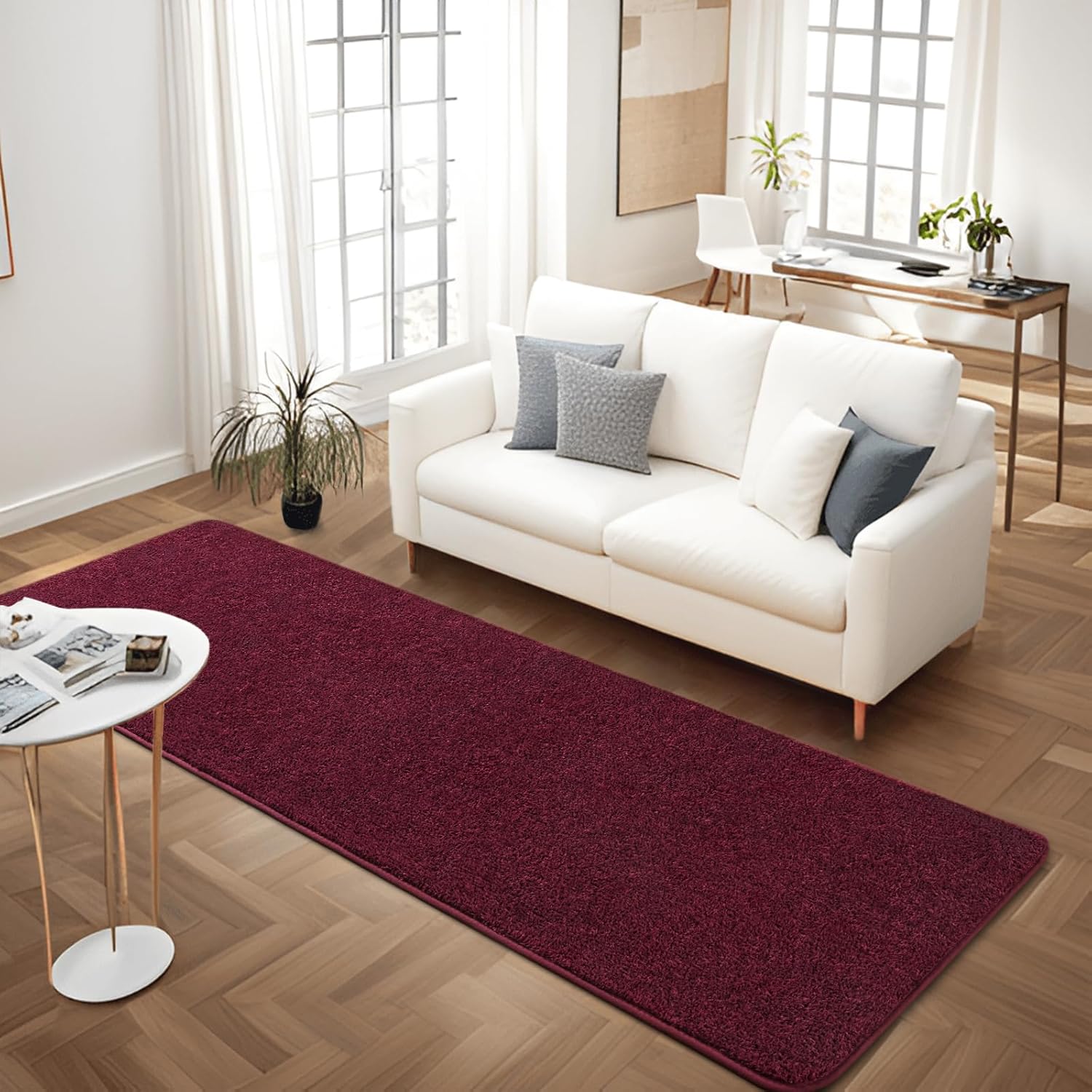 2x6 Burgundy Bedside Runner Rug, Red Area Rugs for Bedroom, Non Slip Soft Modern Memory Foam Carpet, Low Pile Washable Carpets for Entrance Kitchen Laundry Living Room Decor