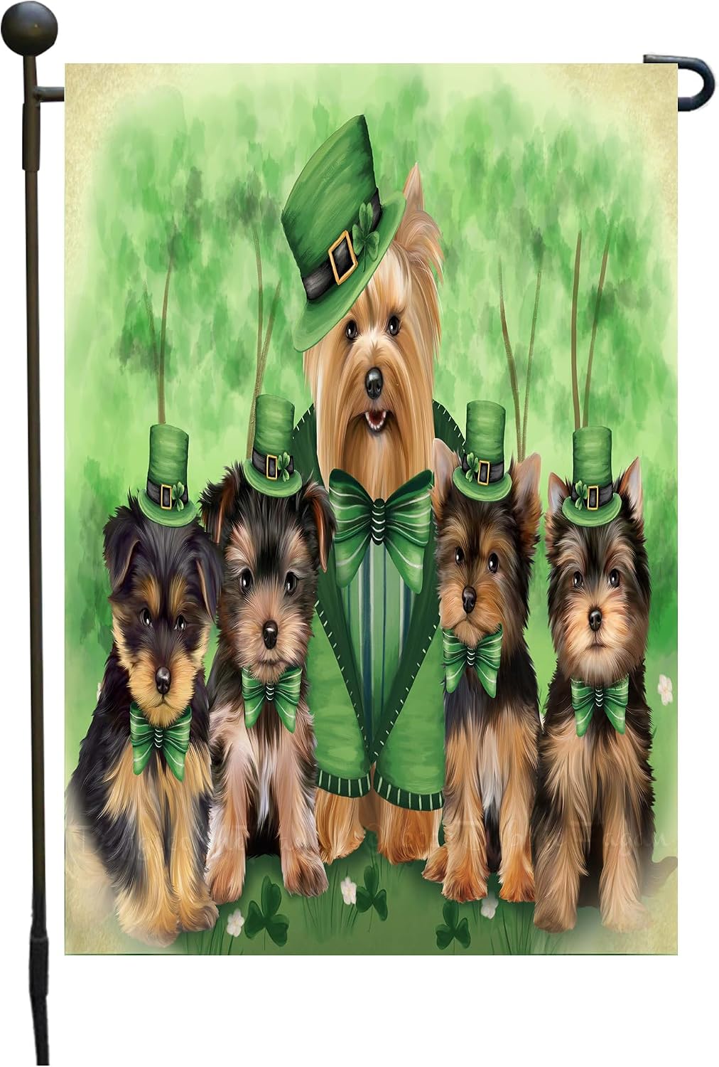 Yorkshire Terrier St. Patrick's Day Garden Flags for Joyful Outdoors - Double Sided Yard Decorations Lawn Banner - Spring Festival Gifts for Pet Lover 12 1/2"w x 18"h