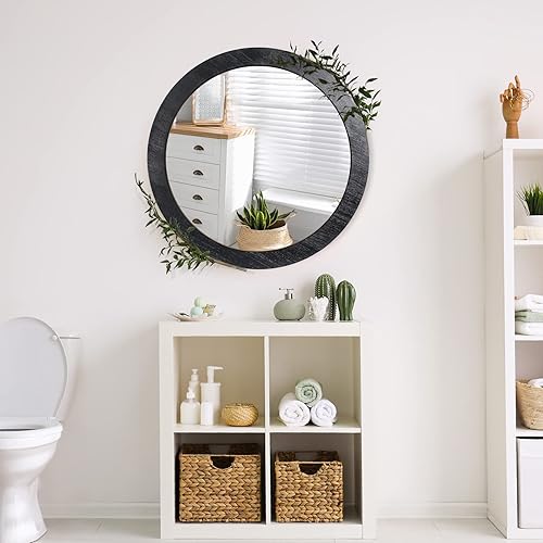 Miniatura 5 de JJUUYOU Espejo redondo de pared de 20 pulgadas para baño, espejo circular para el hogar, espejo de marco de madera para sala de estar, dormitorio,
