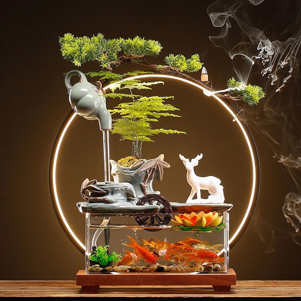 Indoor Fountain Tabletop Fountains Creative Simple Water Ornaments Desktop Ceramic Fountain Home Living Room Circulating Water Glass Fish Tank Ornaments Tabletop Fountain