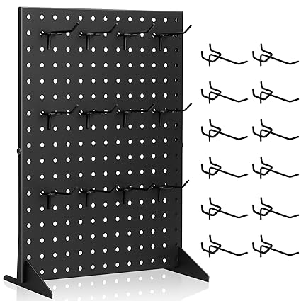 Pegboard Display Stand With 12 Peg Hooks for Retail Craft Shows & Fairs - Metal Product Merchandise Display Rack for Selling Accessories, Jewelry, Pin Display Stands for Boutique, Stores, Vendors & Events - 17