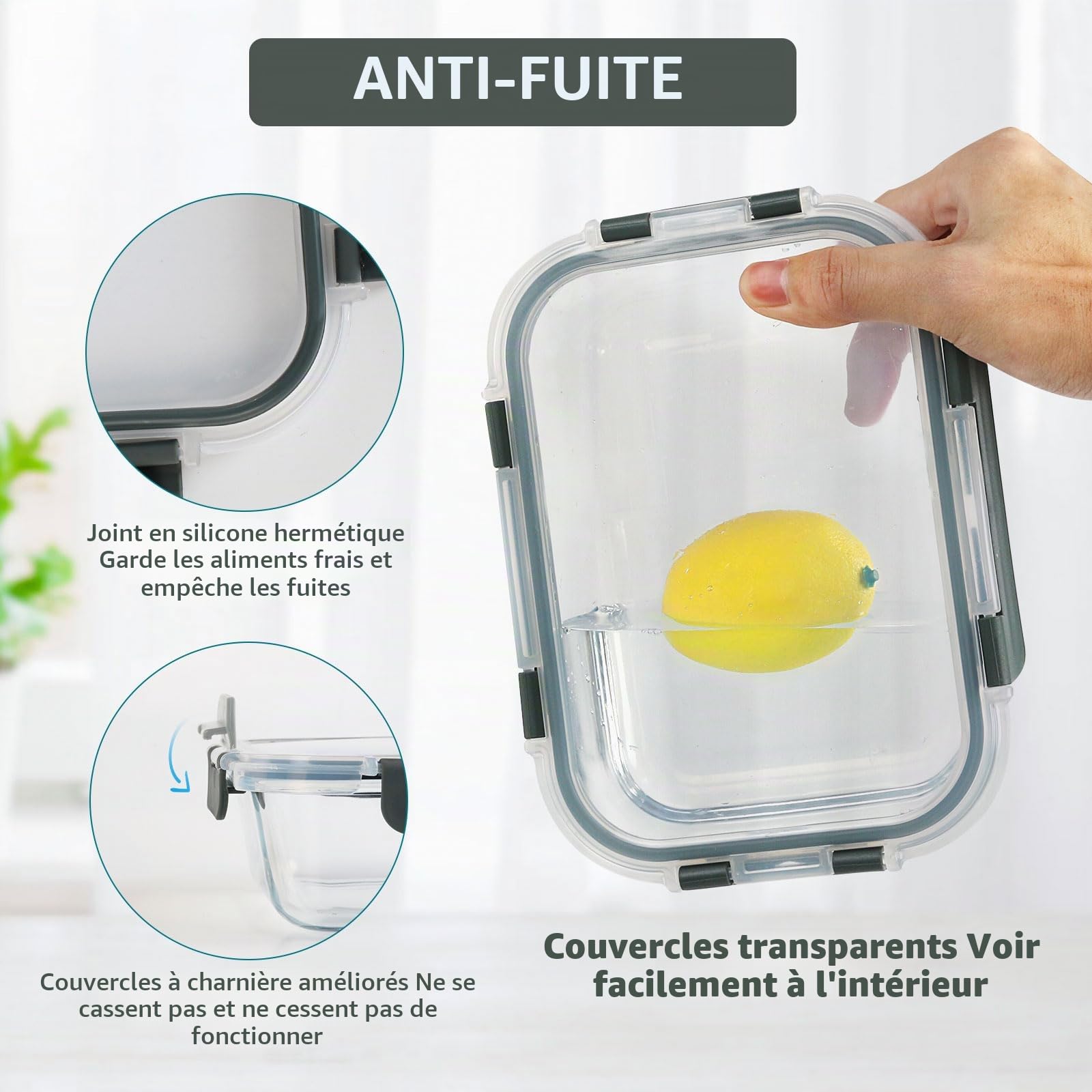 MCIRCO Lot de 10 boîtes de conservation en verre avec couvercles à verrouillage à vie hermétiques pour micro-ondes, four, congélateur et lave-vaisselle