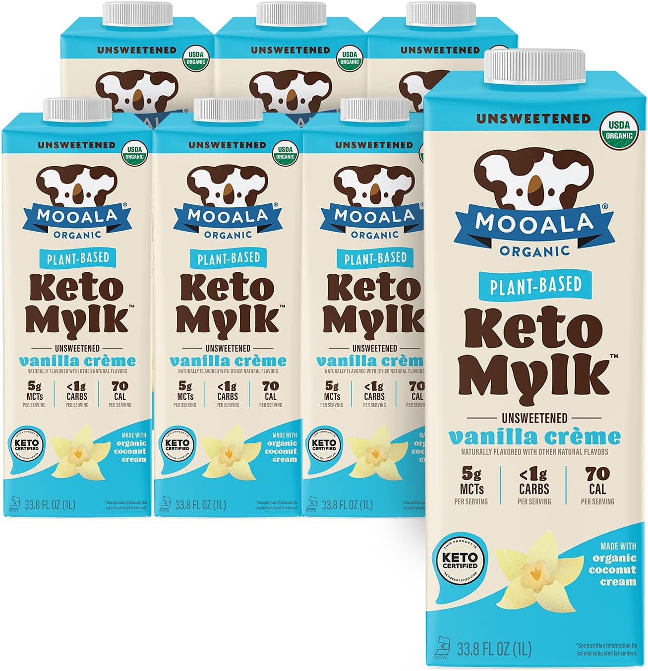 Mooala – Organic Vanilla Crème Keto Mylk, 1L (Pack of 6) – Shelf-Stable, Keto-certified, Non-Dairy, Gluten-Free, Plant-Based Milk With < 1g Carb per Serving