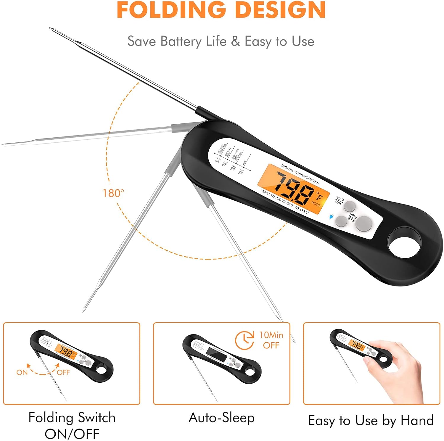 review Yatnchan Digital Meat Thermometer for Cooking, Waterproof Instant Read Cooking Thermometer for Food with Backlight & Calibration, Digital Food Probe for Kitchen, Outdoor Cooking, Grilling and BBQ