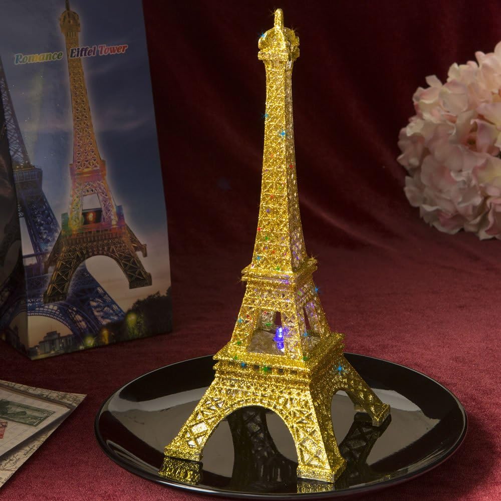 Eiffel Tower Centerpiece with Gold Glitter in Clear Acrylic Plastic with Colorful LED Lights (12)