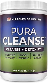 Pura Cleanse - The Original & Authentic Formula | 100% Natural Super Herb & Fiber Drink Mix for a Healthy Gut | Daily Detox & Cleanse for The Colon, Skin, Lungs and Kidneys | 16 oz