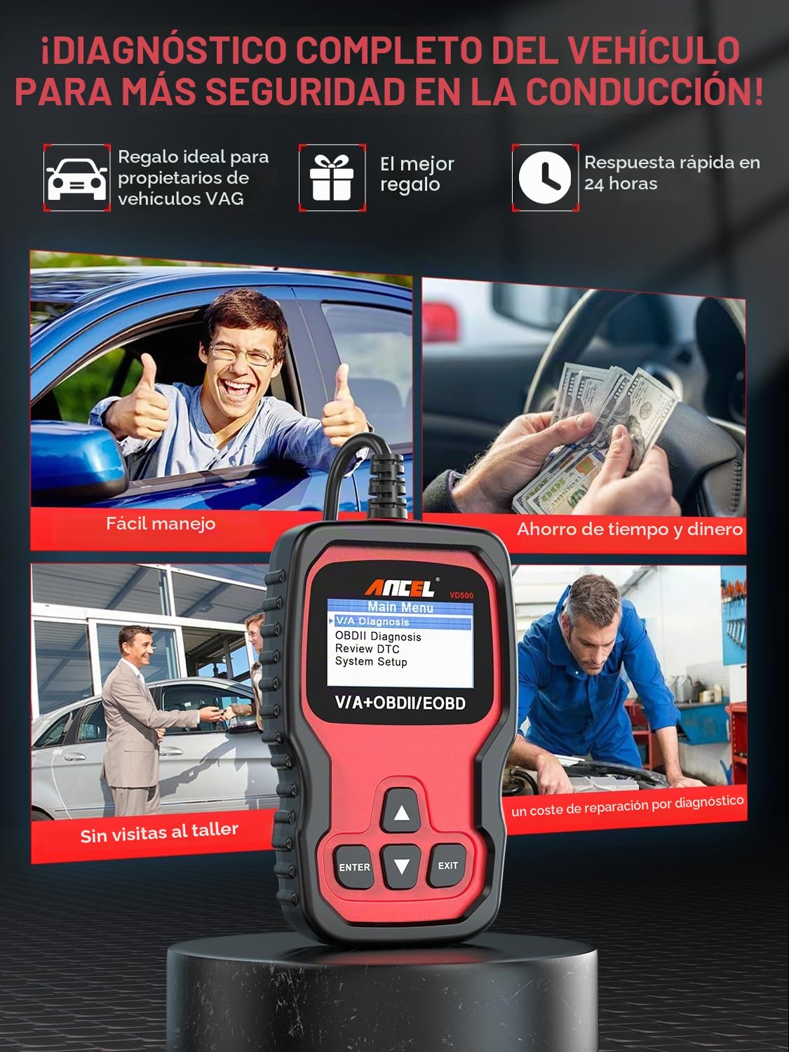 Herramienta de Diagnóstico de Coche Ancel Compatible con Vehículos Volkswagen VW Audi Skoda Seat, Escáner OBD2 con Adaptación del Acelerador, Servicio de Aceite, EPB, Reinicio de Pastillas de Freno