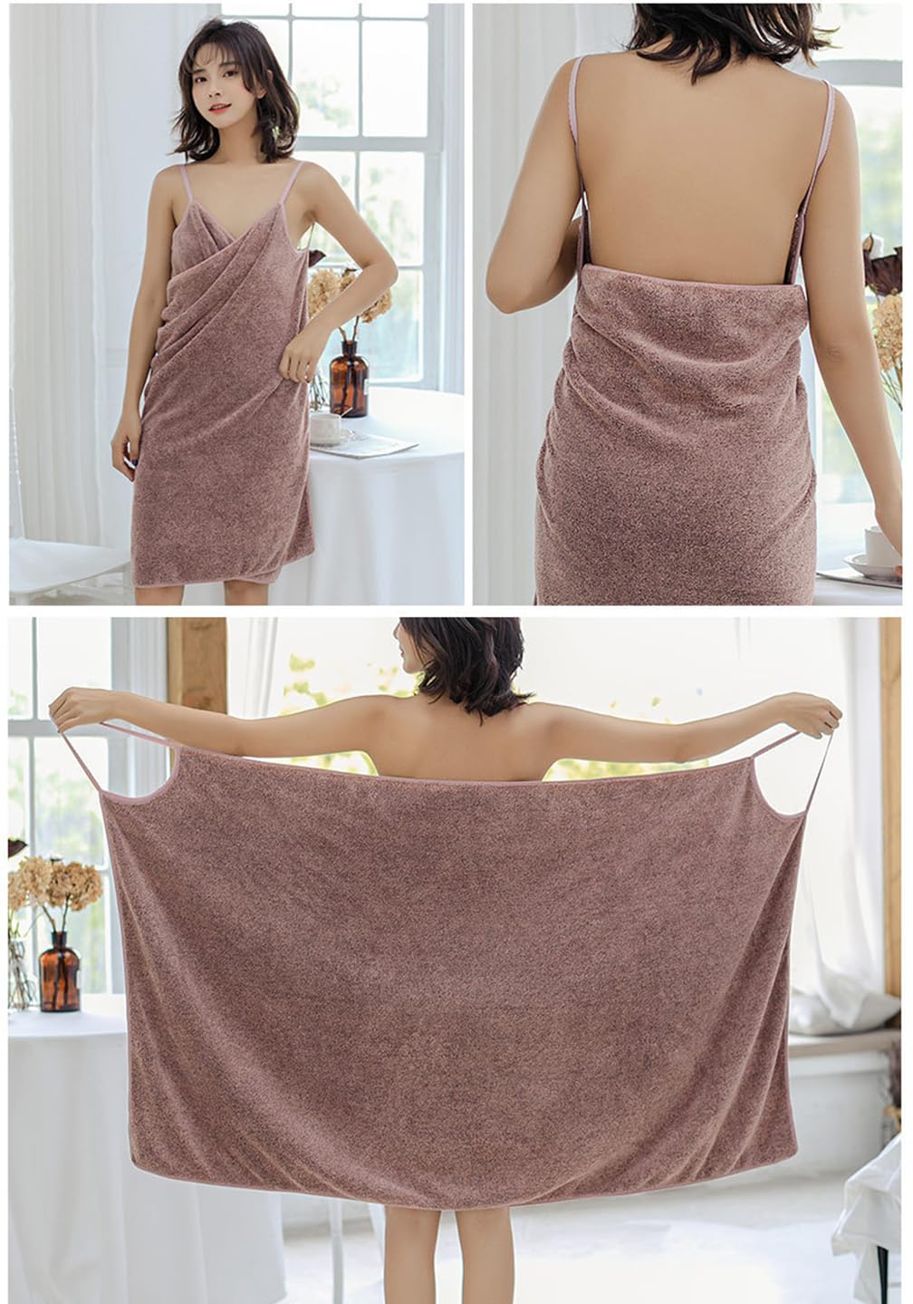 Accappatoio Asciugamano in Microfibra con Spalline - Telo da Bagno ad Asciugatura Rapida per Donna - Ideale per Doccia, Spiaggia, Nuoto, Surf, Spa