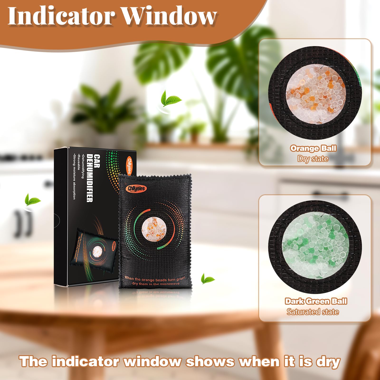 Sacchetto deumidificatore per auto, 2 pezzi da 300 g, con indicatore visivo di umidità, assorbe l'umidità con cuscinetto antiscivolo, in gel di silice, sacchetto deumidificatore riutilizzabile per