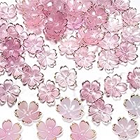 DAMOWANG 50Pcs Cherry Blossom Acrylic Flower Beads - Gold-Plated 5-Petal Pale Pink Gradient Spacer Beads for Jewelry Making & Bracelets