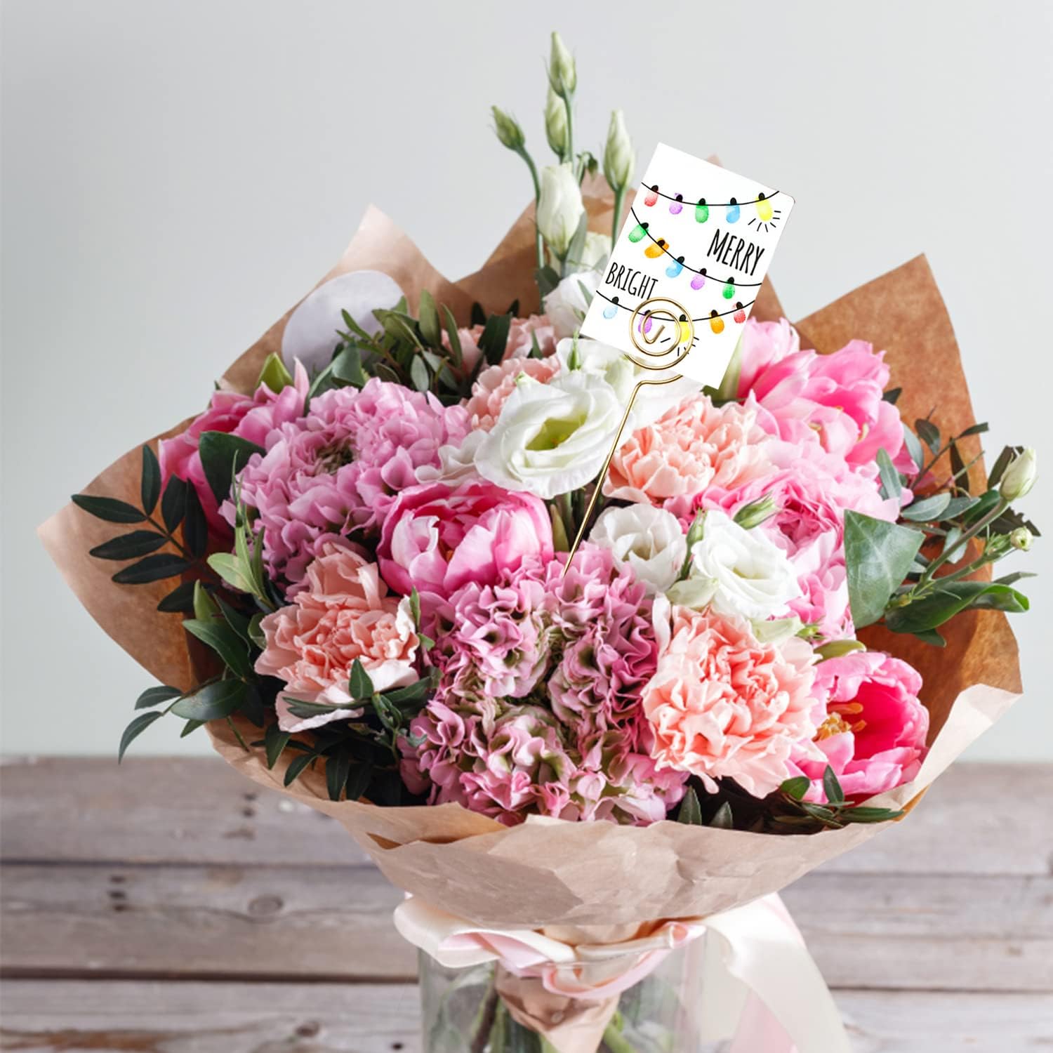 KIMOBER 30PCS Metal Floral Place Card Holder,13.4 Inch Golden Round Wire Flower Picks Photo Memo Clips Gift Card Holder for Flower Arrangements,Wedding and Birthday Party image 4