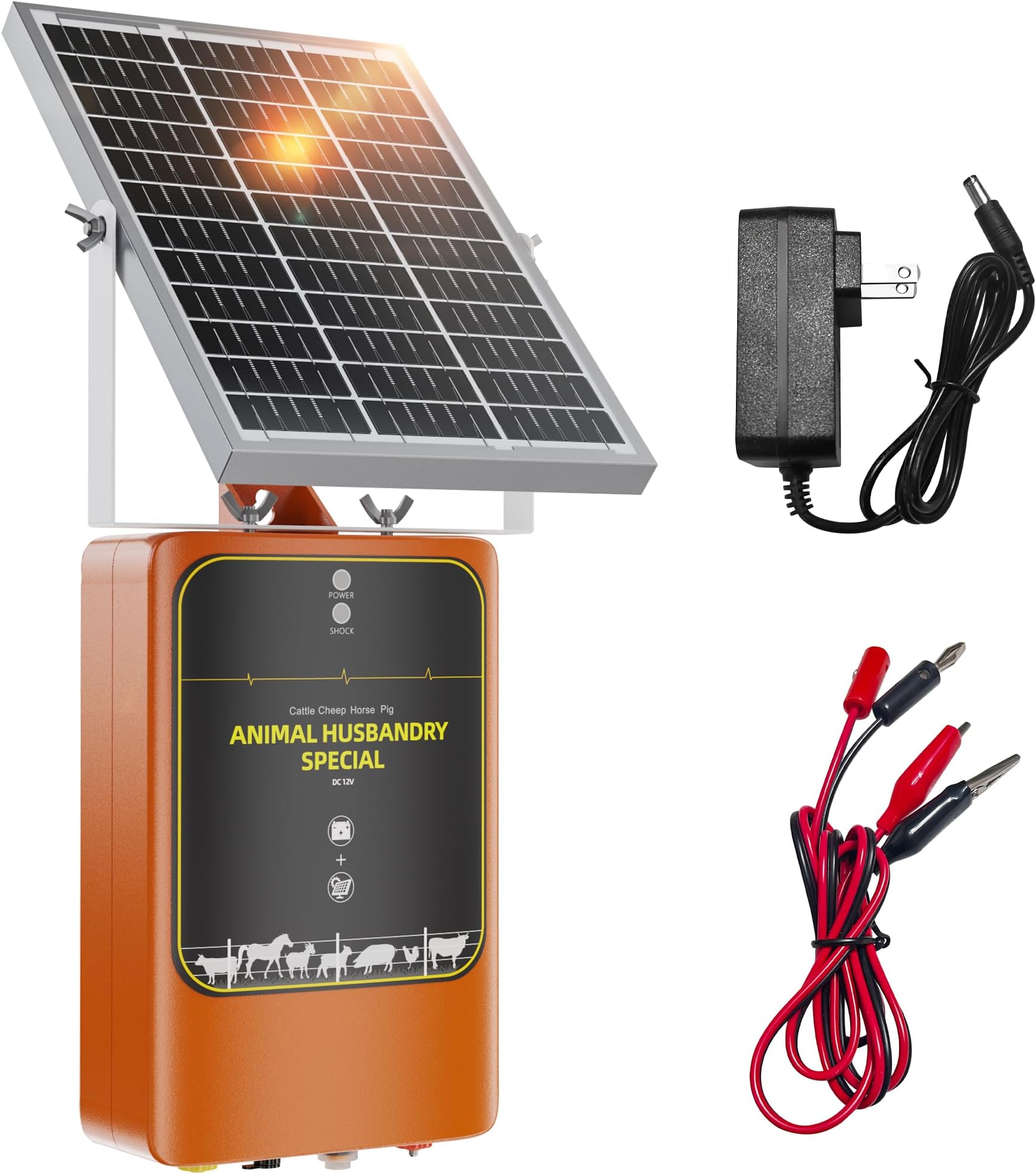 10-Mile Livestock Electric Fence, 24-Hour uninterrupted Discharge to Drive Away Wild Animals, 12W Solar Panel Fast Charging, Built-in Large-Capacity Battery, can Last for X Hours