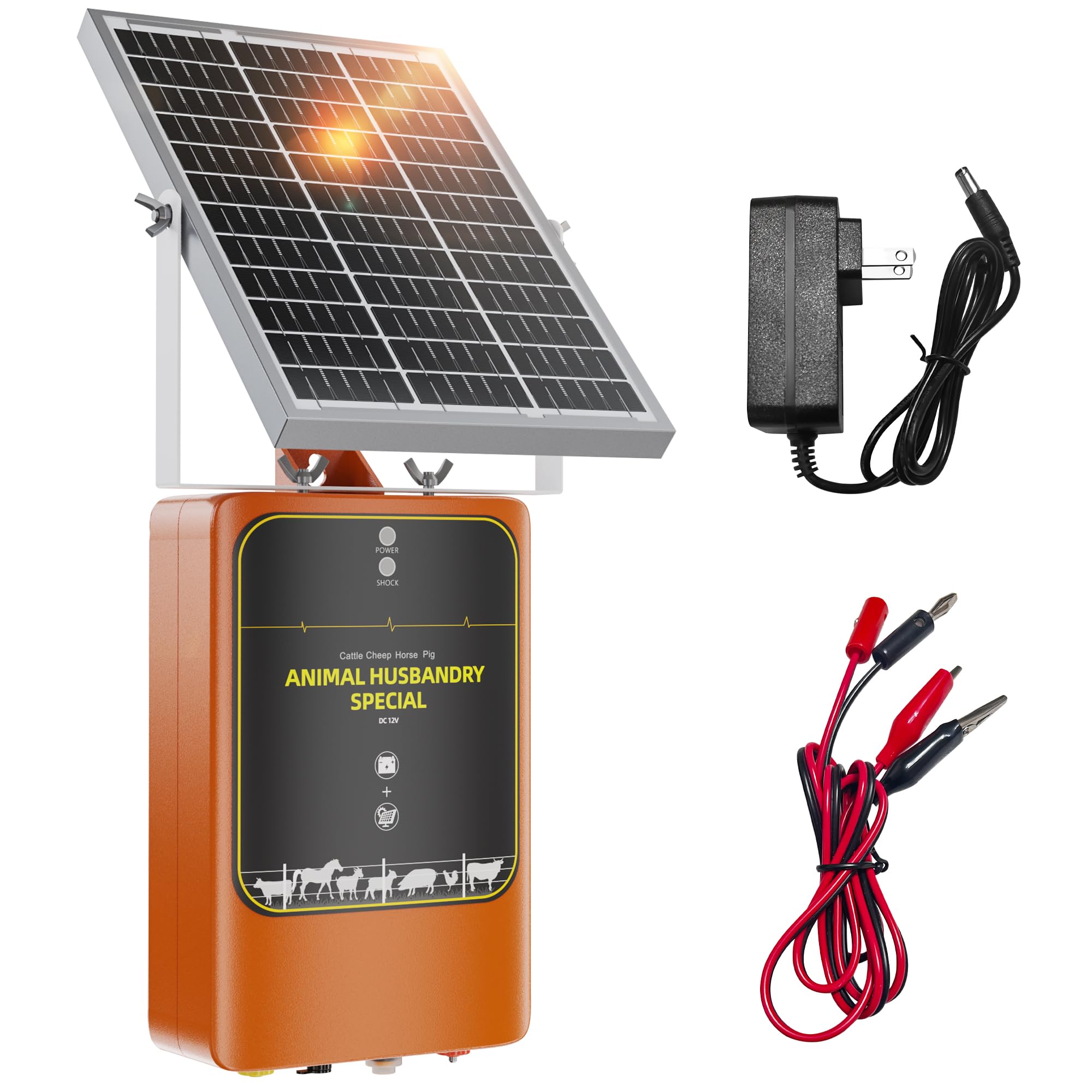 10-Mile Livestock Electric Fence, 24-Hour uninterrupted Discharge to Drive Away Wild Animals, 12W Solar Panel Fast Charging, Built-in Large-Capacity Battery, can Last for X Hours