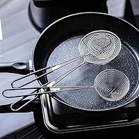 Vista 6 de Vctitil Juego de 3 coladores redondos de acero inoxidable para ollas calientes, cuchara coladora para freír y cocinar, utensilios de cocina, colador