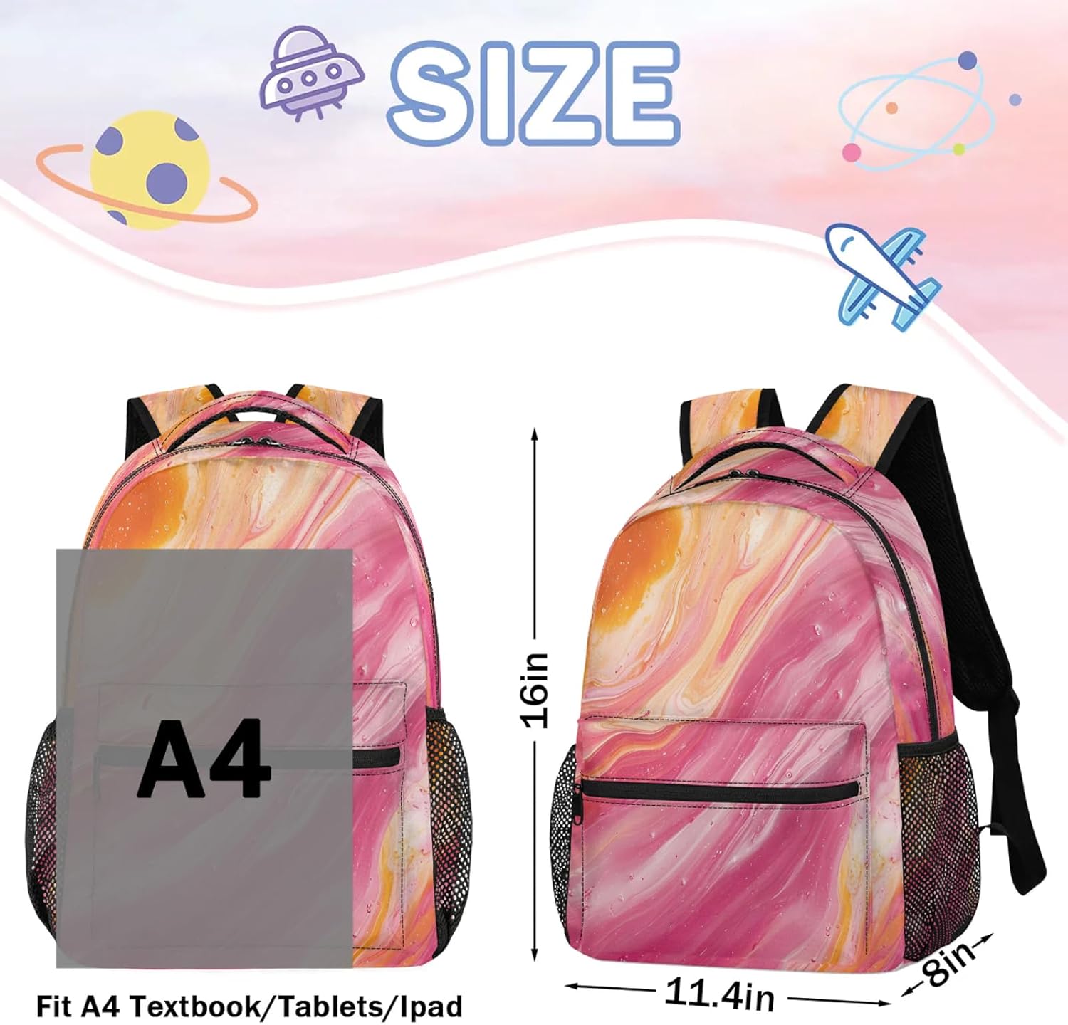 Backpack Colored Marble Book Bags Laptop Backpacks Lightweight Multipurpose Daypack for Men Women Travel Hiking