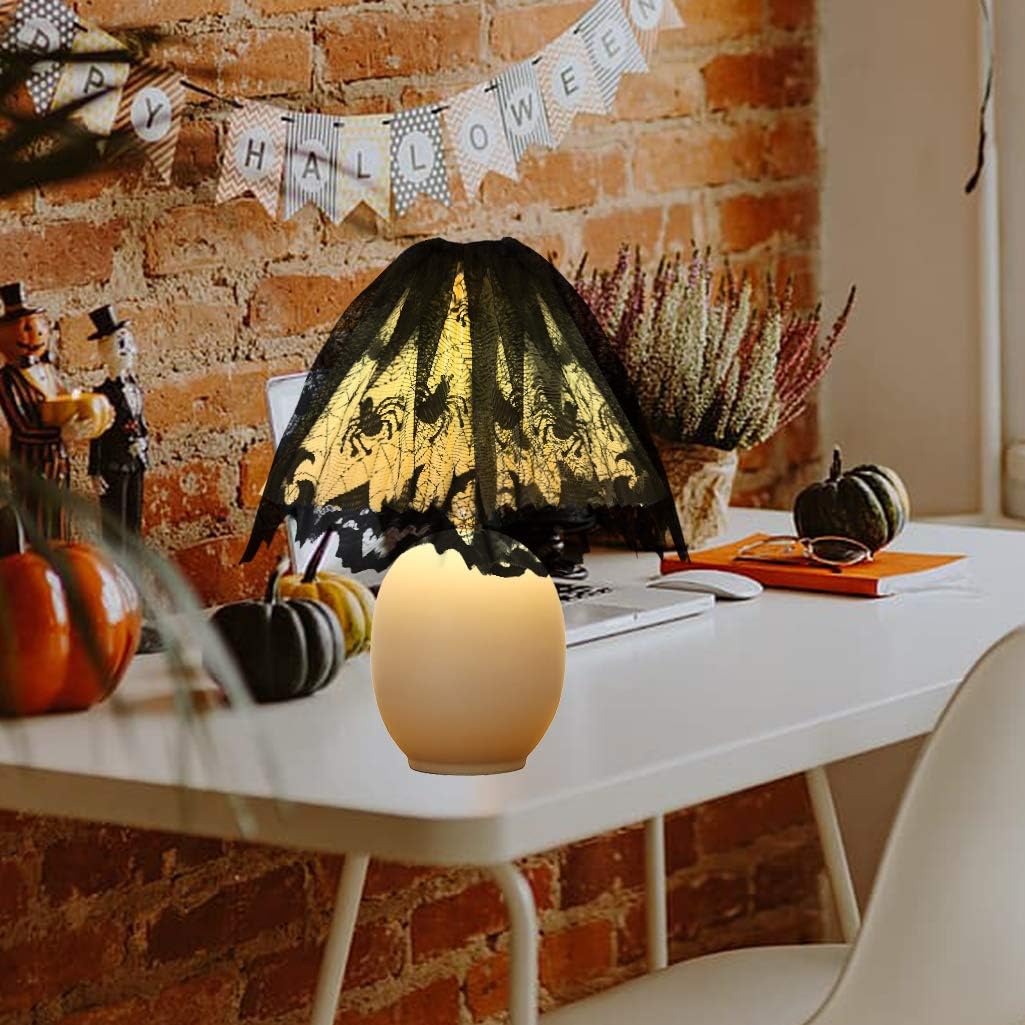 3Pcs Halloween Lamp Shade Cover Black Lace Spider Web Lampshade Cover Topper Scarf for Halloween Lamp Decorations, 20 X 60 Inch