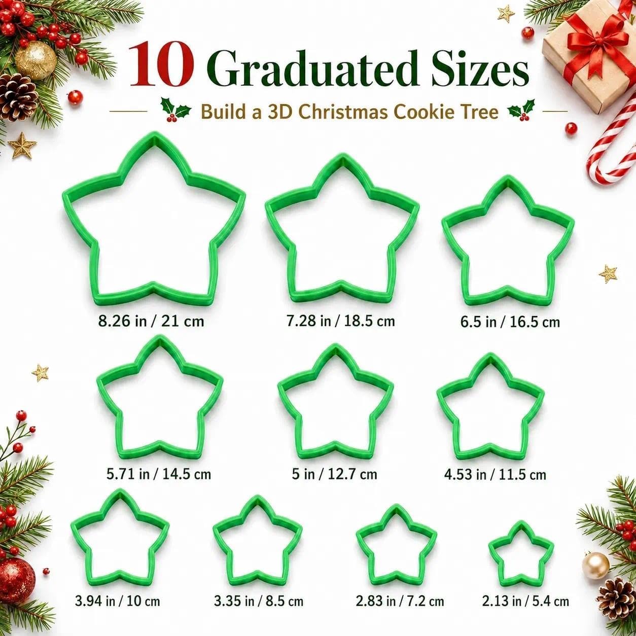 Christmas Star Cookie Cutters Set, 10 Different Sizes Plastic Baking Cutter