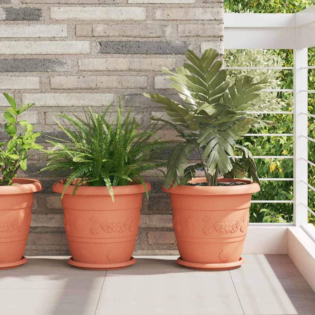 Runder Blumentopf 24 Stück Ziegelrot Ø 34 x 28 cm Kunststoff wetterfest leicht für Balkon Garten Terrasse Indoor Outdoor Pflanzenpflege