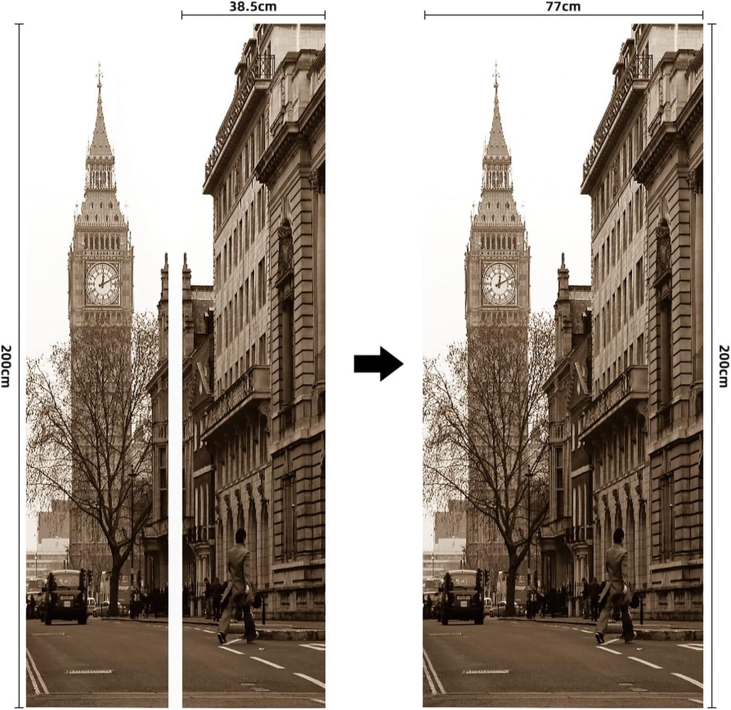 A.Monamour 3D Door Stickers for Interior Doors London Street Scene with Big Ben Vinyl Waterproof Self Adhesive Door Mural Decals for Bedroom Office Bathroom 77 x 200 cm