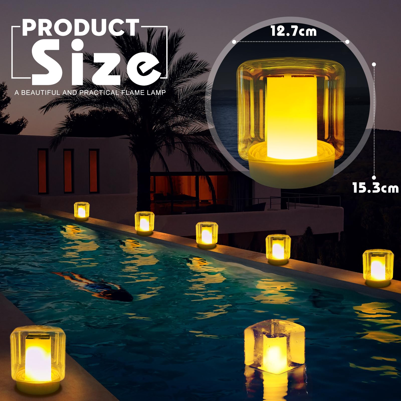 DeeprBlu Drijvende zwembadlamp op zonne-energie, waterdicht, IP68, led- vlameffect, verlichting, zwembad, kubus, zonnelamp, buitenverlichting voor tuin, vijververlichting, decoratie, 2 stuks