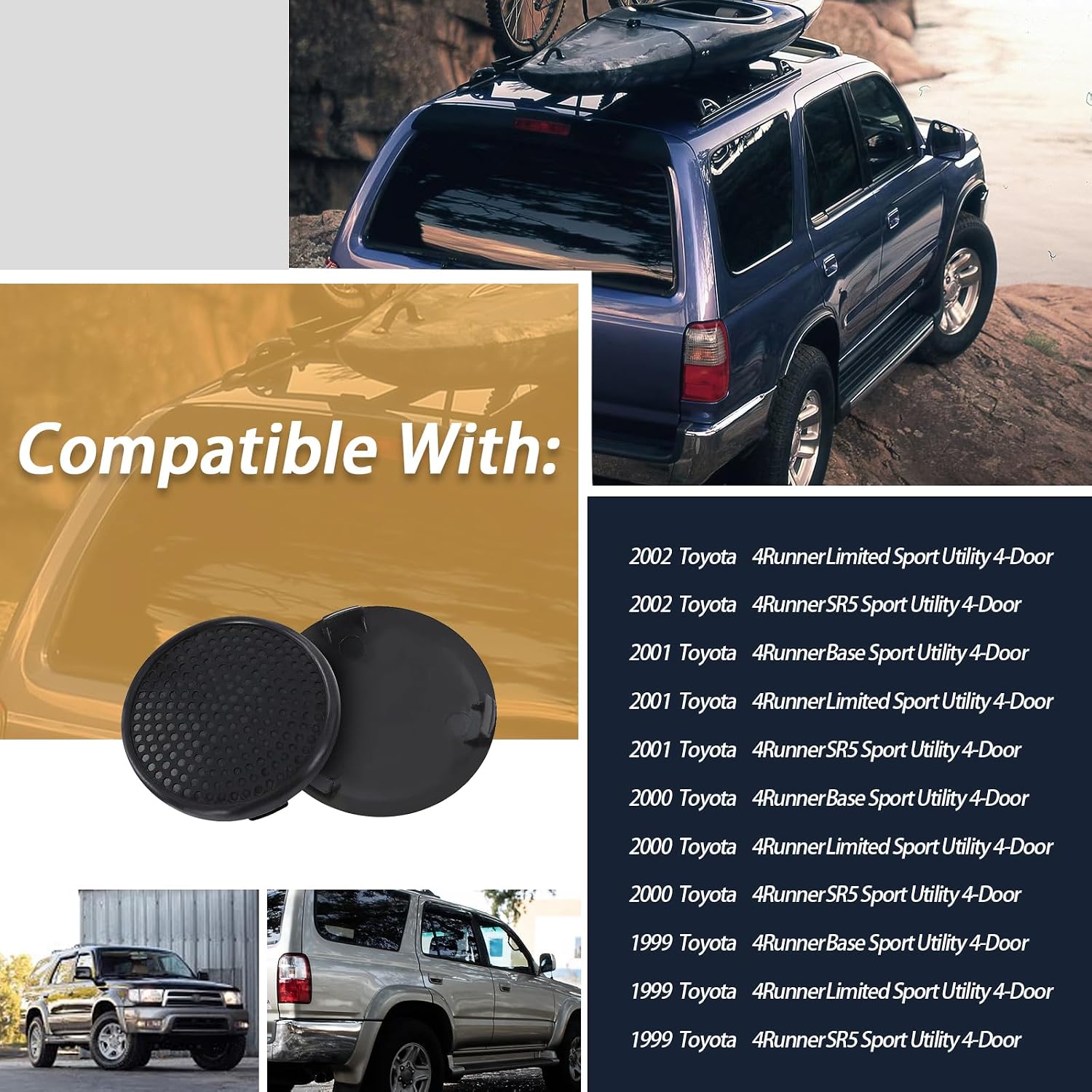 XTPTFABS for 2 Toyota 4Runner Front Bumper Fog Light Hole Covers 1999-2002 4Runner,for Toyota 4Runner Front Bumper Fog Lamp Hole Cover(Black)