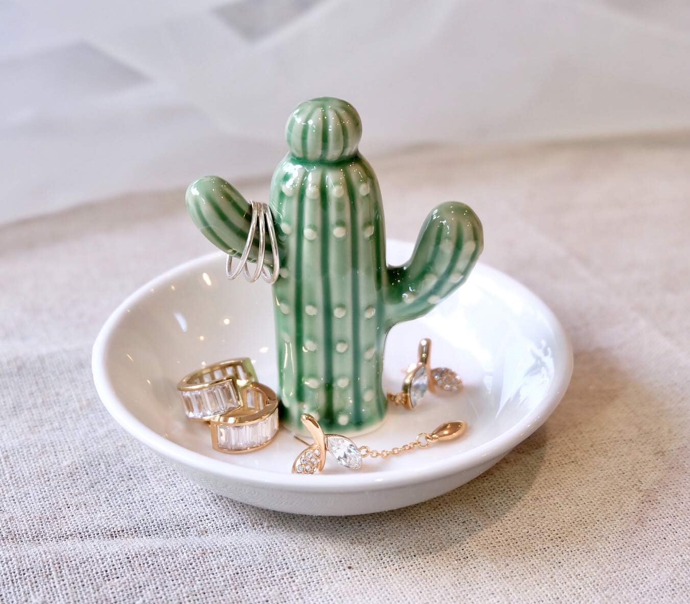 PUDDING CABIN Cactus Ring Holder Dish, Decorative Cactus Decor, Birthday & Christmas Gifts for Women & Girls Cactus Green