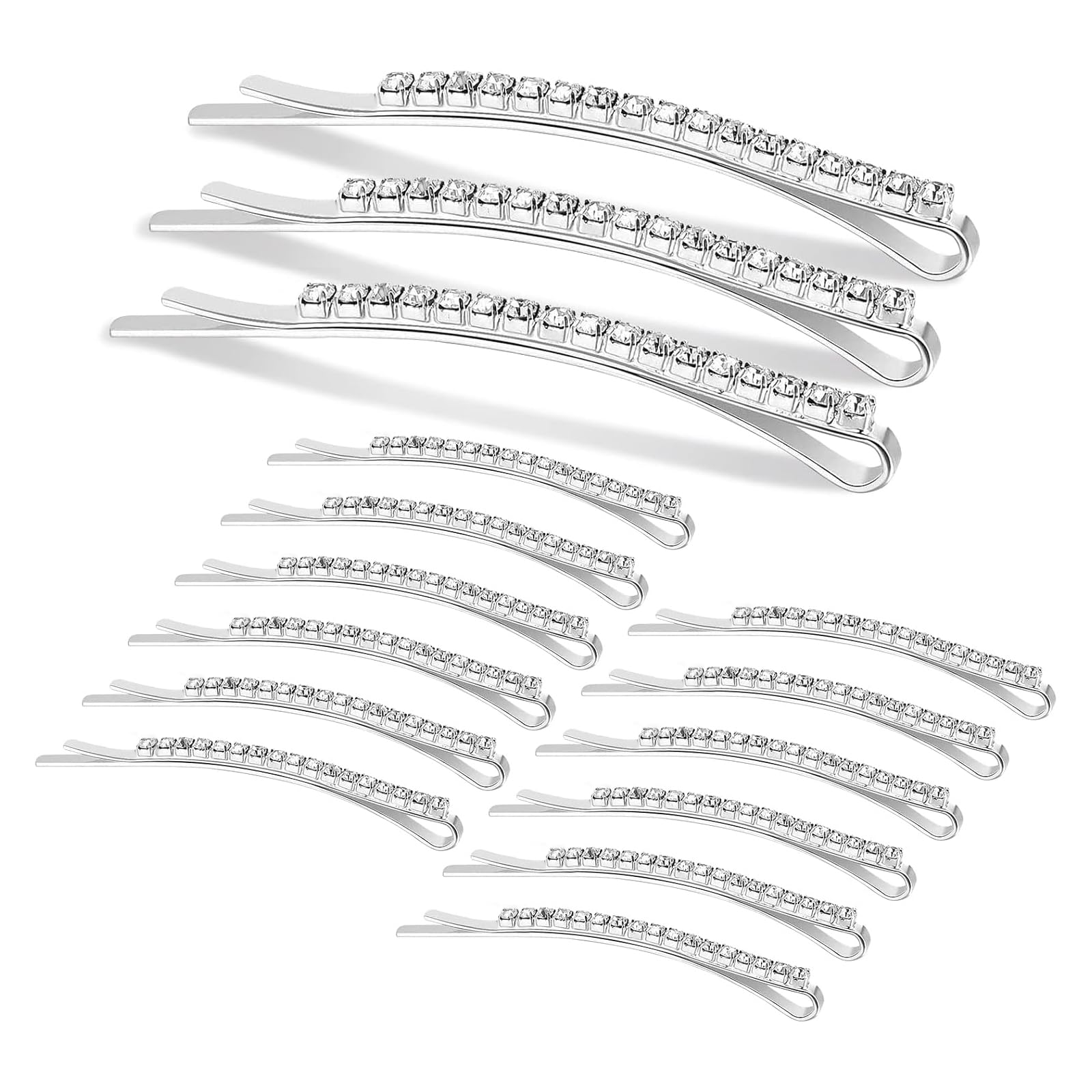 Hanyousheng Fermagli per Capelli Strass, 15 Pezzi Diamante Mollette per Capelli, Strass Perni di Capelli, Barrette per Capelli Metallo,Donne, Festa Quotidiana da Sposa (Argento)