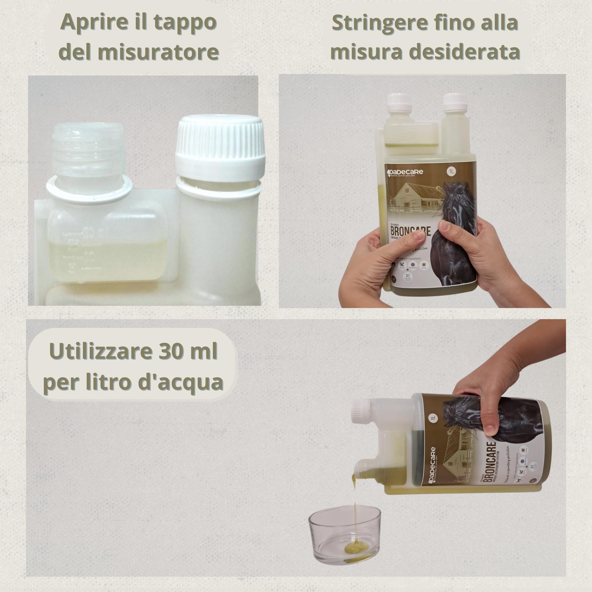 DADECARE Bronzo - Respiratorio Cavalli 1L - Estratti di menta piperita, Eucalipto, Timo ed Erbe - Rinforzo Immunità e Benessere Polmonare - Ideale in ambienti con polvere, calore o stress