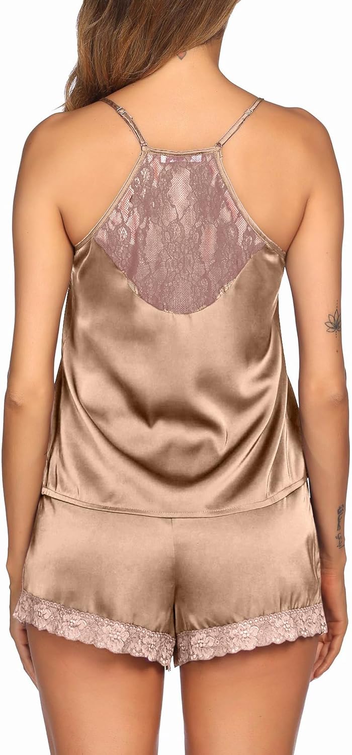 Ekouaer Satin Pajamas Women Lace Sleepwear Lingerie Cami Shorts Set Nightwear XS-XXL - Image 2
