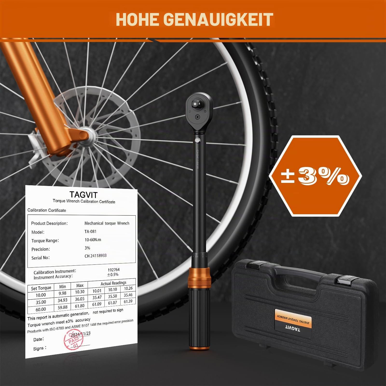 Drehmomentschlüssel 3/8 Zoll, 10-60Nm, 14-tlg. Drehmomentschlüssel Set, ± 3% Fehlergenauigkeit mit Verlängerung, Magnetische Zündkerzenhülse, Universalgelenk, Bits für Fahrrad, Motorrad, Auto