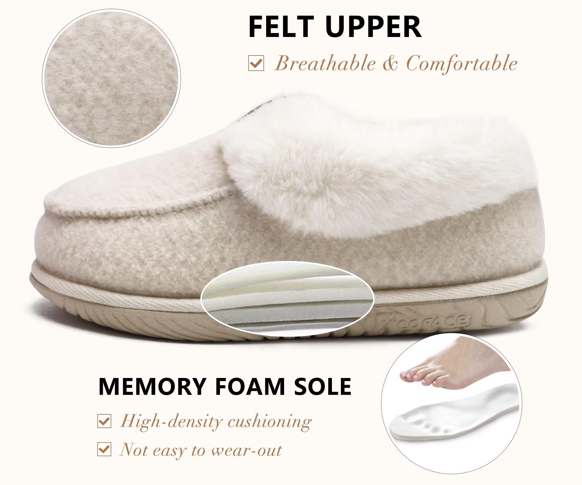 COFACE Pantofole Donna Invernali Peluche Pelle Pantofola Chiuse Calde Feltro Ciabatte da Casa Comode Memory Foam Slippers Antiscivolo Suola
